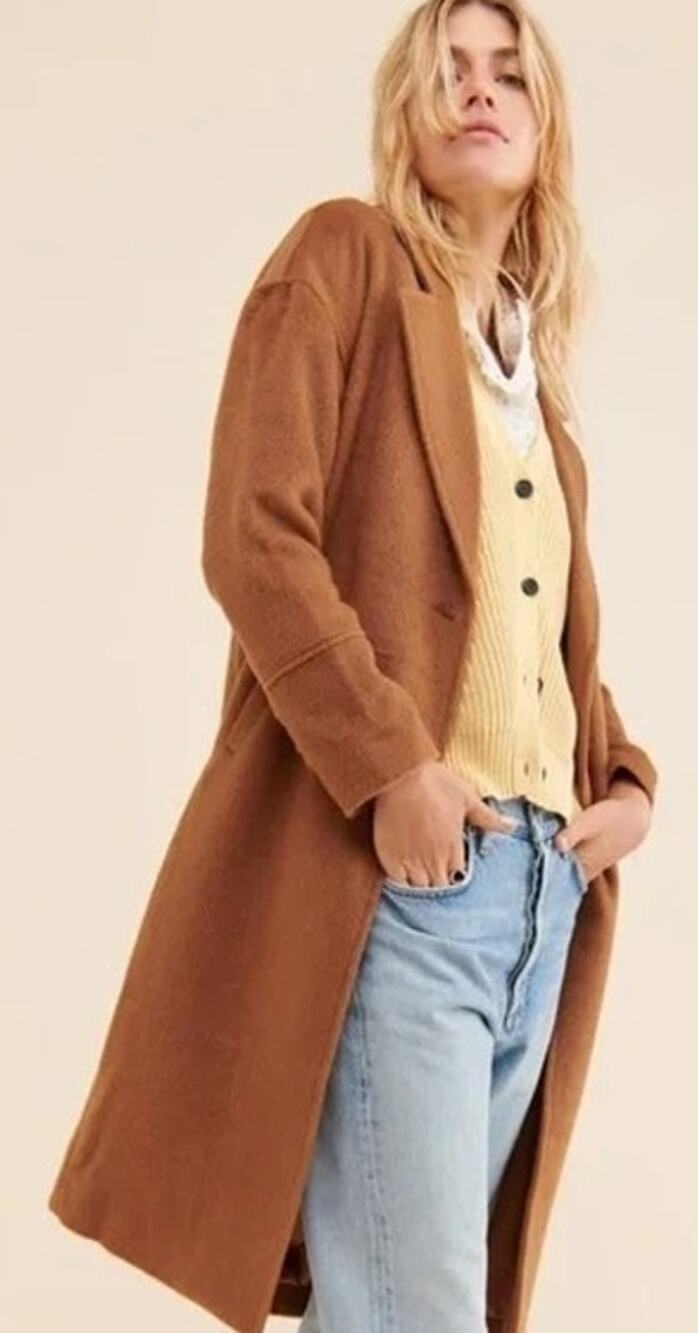 Greylin Anthropologie Bryce Brushed Wool Oversized Coat XS Brown Quiet Luxury